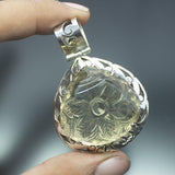25.6g, Totally Handmade Natural Carving Smoky Quartz Checker Heart Shape 925 Sterling Silver Pendant