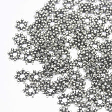 Load image into Gallery viewer, 26 Snowflake Spacer Bead Antique Silver Tone Dot Beads - Jalvi &amp; Co.
