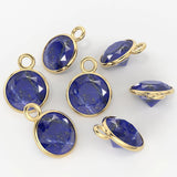 2pc 14k Solid Yellow Gold 6mm Natural Lapis Lazuli Charm Pendant / Lapis Charm / Solid Gold Charm