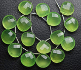 3 Matched Pair, Aaa Quality,Prehnite Chalcedony Faceted Heart Shape Briolettes 14X14mm