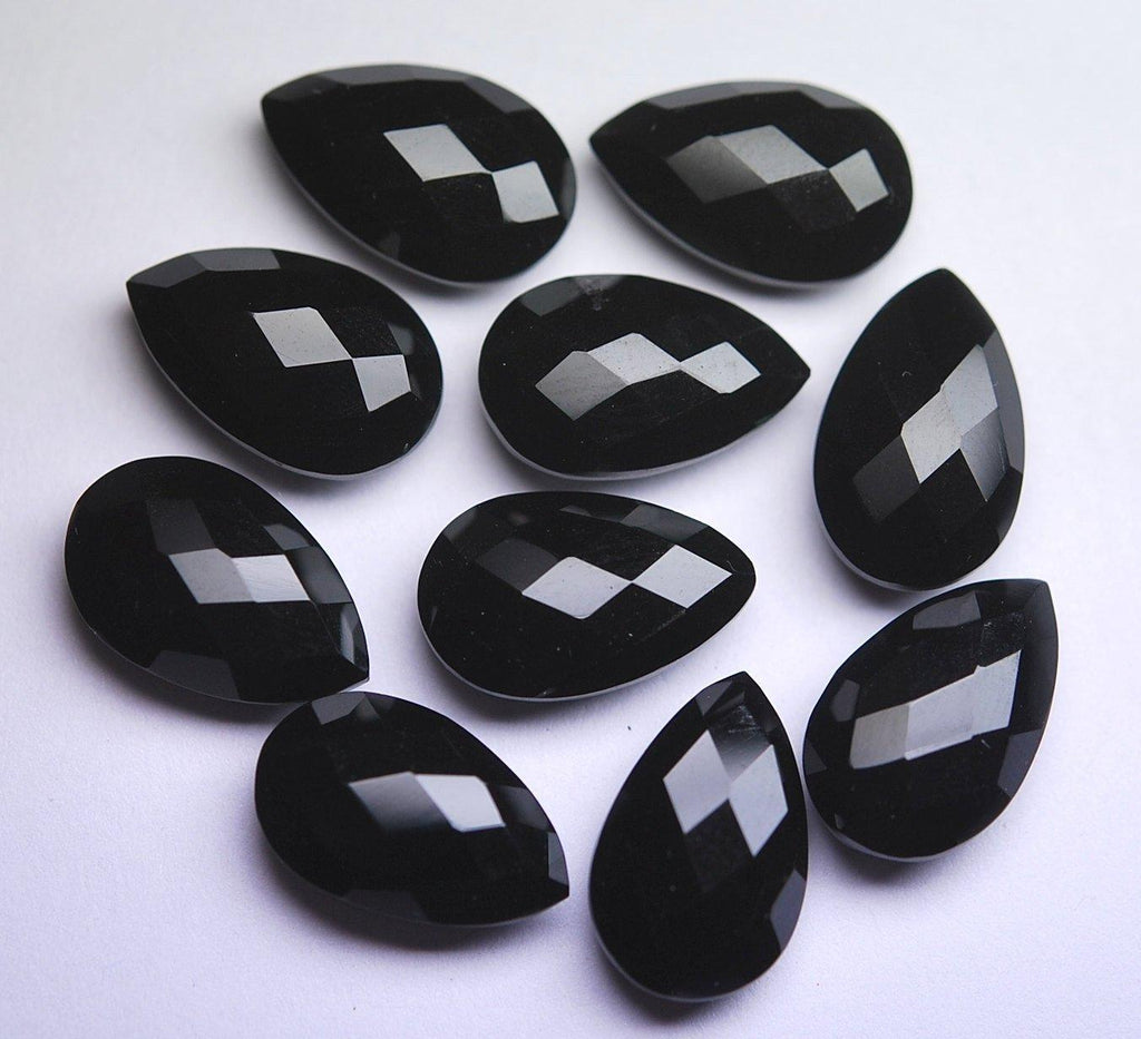 3 Matched Pair Black Onyx Faceted Pear Shape Briolettes, 10X14mm Size. - Jalvi & Co.
