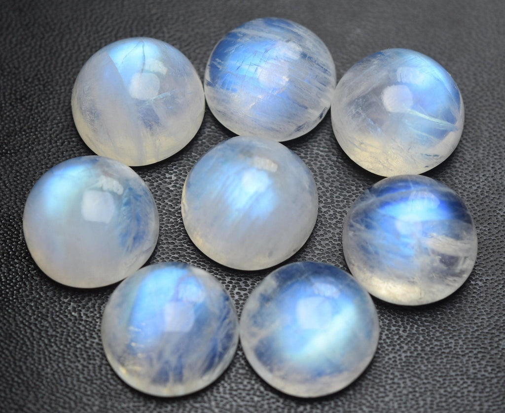 3 Matched Pairs,Rainbow Moonstone Round Smooth Cabochon Size, 16mm Natural Stone - Jalvi & Co.