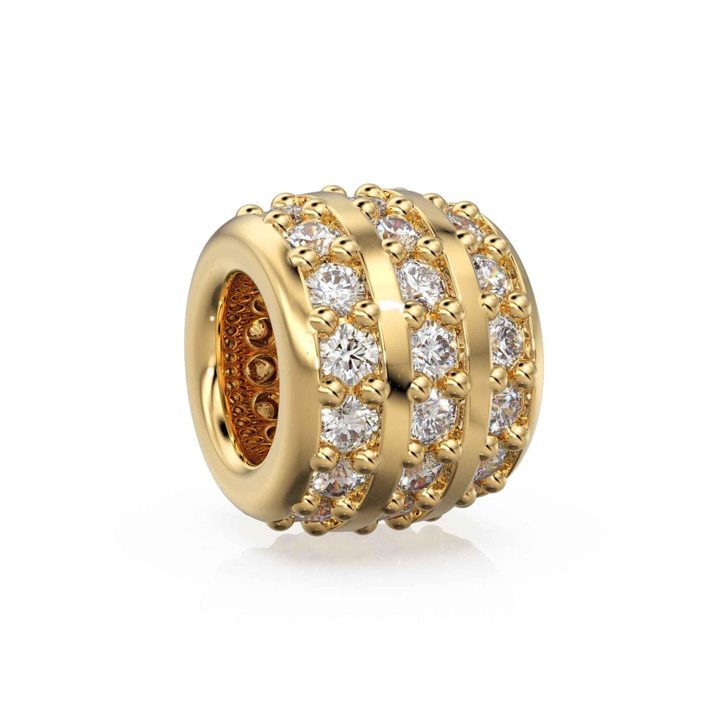 3 Row Real Diamond 18k Solid Gold Eternity Rondelle Wheel Spacer Handmade Beads for Necklace or Bracelet - Jalvi & Co.