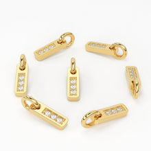 Load image into Gallery viewer, 3 Stone Diamond Bar Charm Pendant / 14k 18k Solid Gold Pendant / Diamond Pendant / Trio Diamond Charm / Sale - Jalvi & Co.