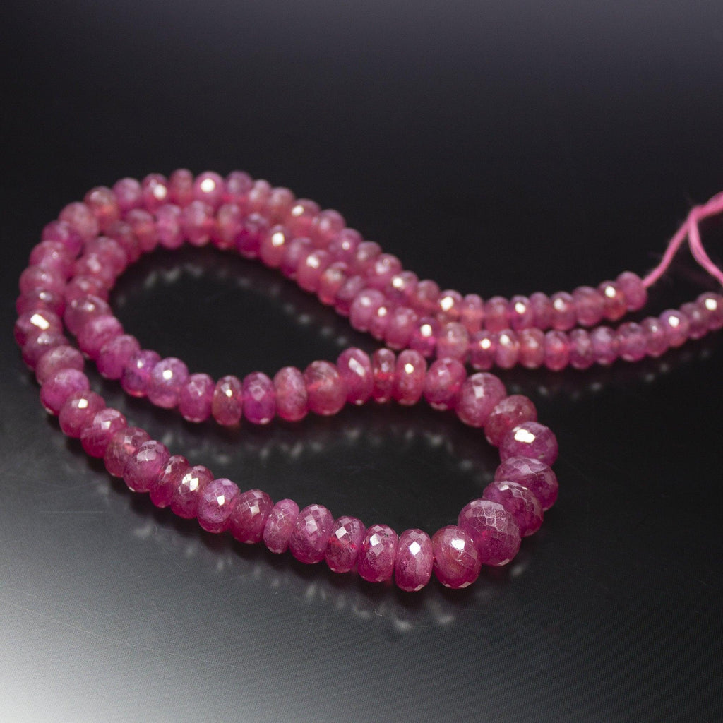 308 cts, 17 inch, 6mm 10mm, Pink Sapphire Faceted Rondelle Large Size Beads, Sapphire Beads - Jalvi & Co.