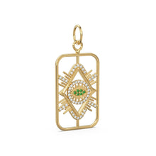 Load image into Gallery viewer, 31mm Evil Eye Emerald Rectangle Pendant / Emerald 14k Solid Gold Charm Pendant / Emerald Charm / Protection Jewelry For Her - Jalvi & Co.