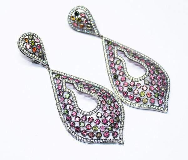 33.2g Multi Tourmaline and White Topaz Brilliant Quality .925 Sterling Silver Earrings - Jalvi & Co.