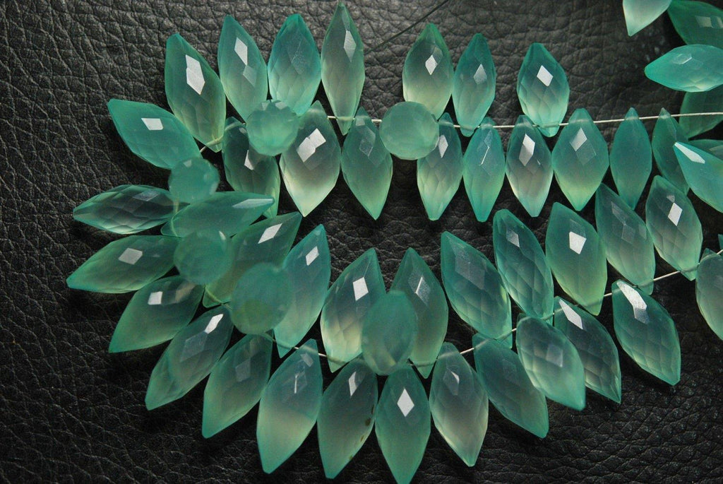 35 Pcs Aqua Chalcedony Faceted Dew Drops Briolettes 10-12mm Large Size - Jalvi & Co.