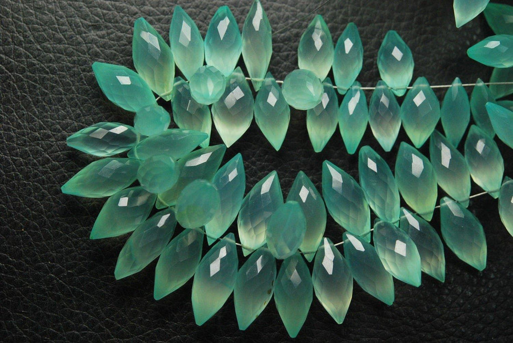 35 Pcs Aqua Chalcedony Faceted Dew Drops Briolettes 10-12mm Large Size - Jalvi & Co.