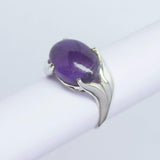 4.20g, Handmade Natural Purple Amethyst Oval Cabochon 925 Sterling Silver Ring