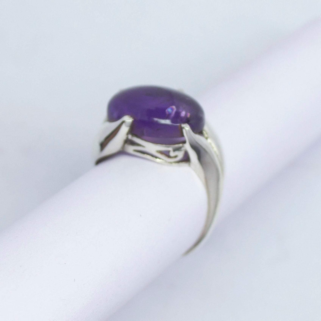 4.20g, Handmade Natural Purple Amethyst Oval Cabochon 925 Sterling Silver Ring - Jalvi & Co.