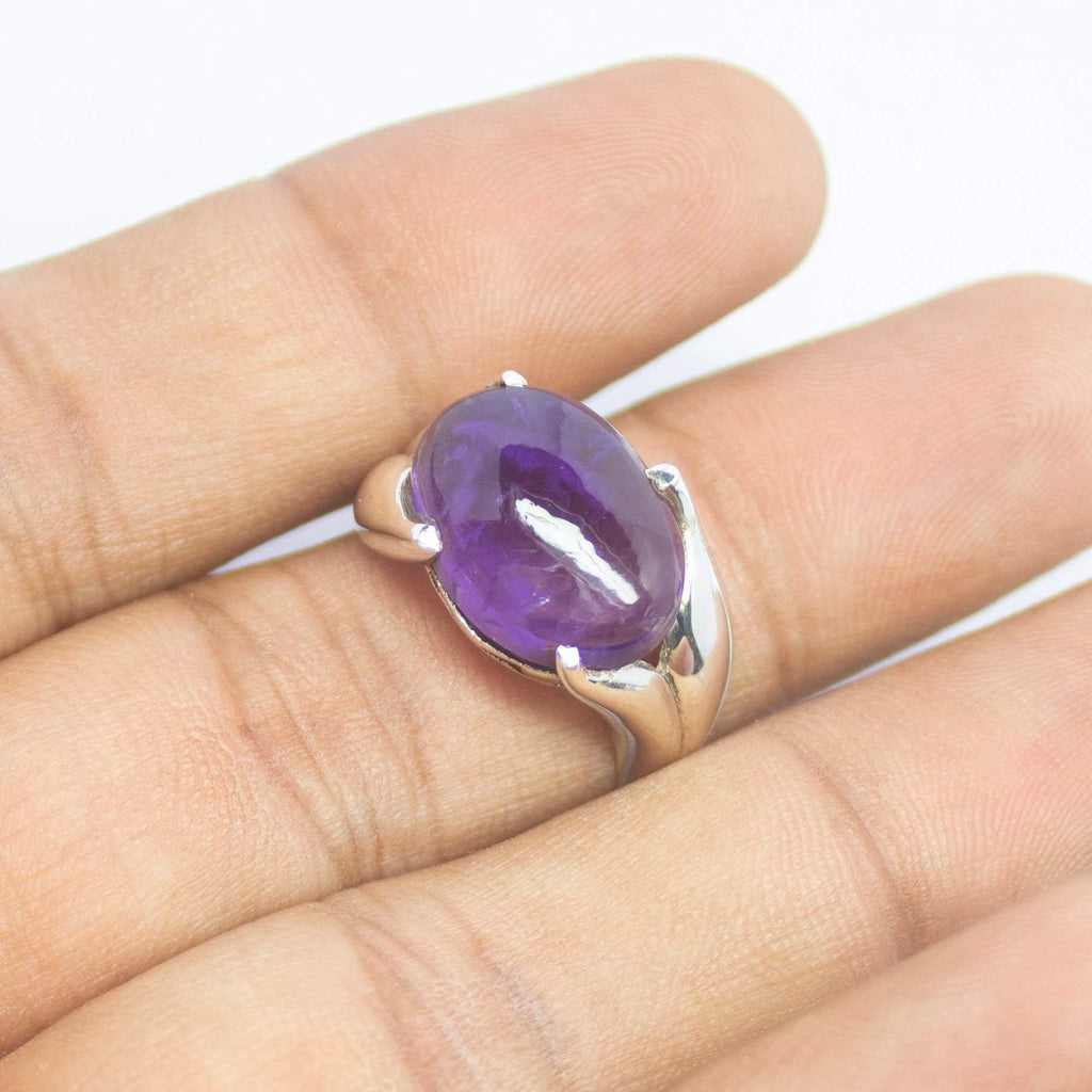 4.20g, Handmade Natural Purple Amethyst Oval Cabochon 925 Sterling Silver Ring - Jalvi & Co.