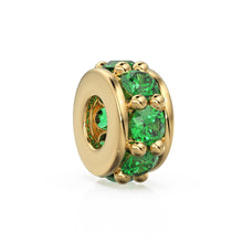 Load image into Gallery viewer, 4.2mm 18k Solid Yellow Gold Emerald Eternity Rondelle Wheel Bead Finding Spacer / Gold Rondelle Bead / Green Emerald Findings - Jalvi & Co.