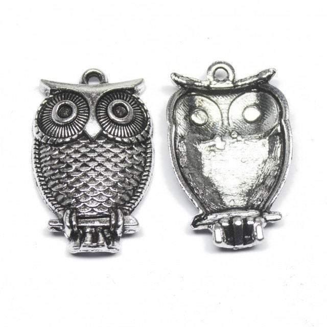 4 Owl Charms Antique Silver Tone Bird Charm - SC129 - Jalvi & Co.
