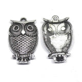 4 Owl Charms Antique Silver Tone Bird Charm - SC129
