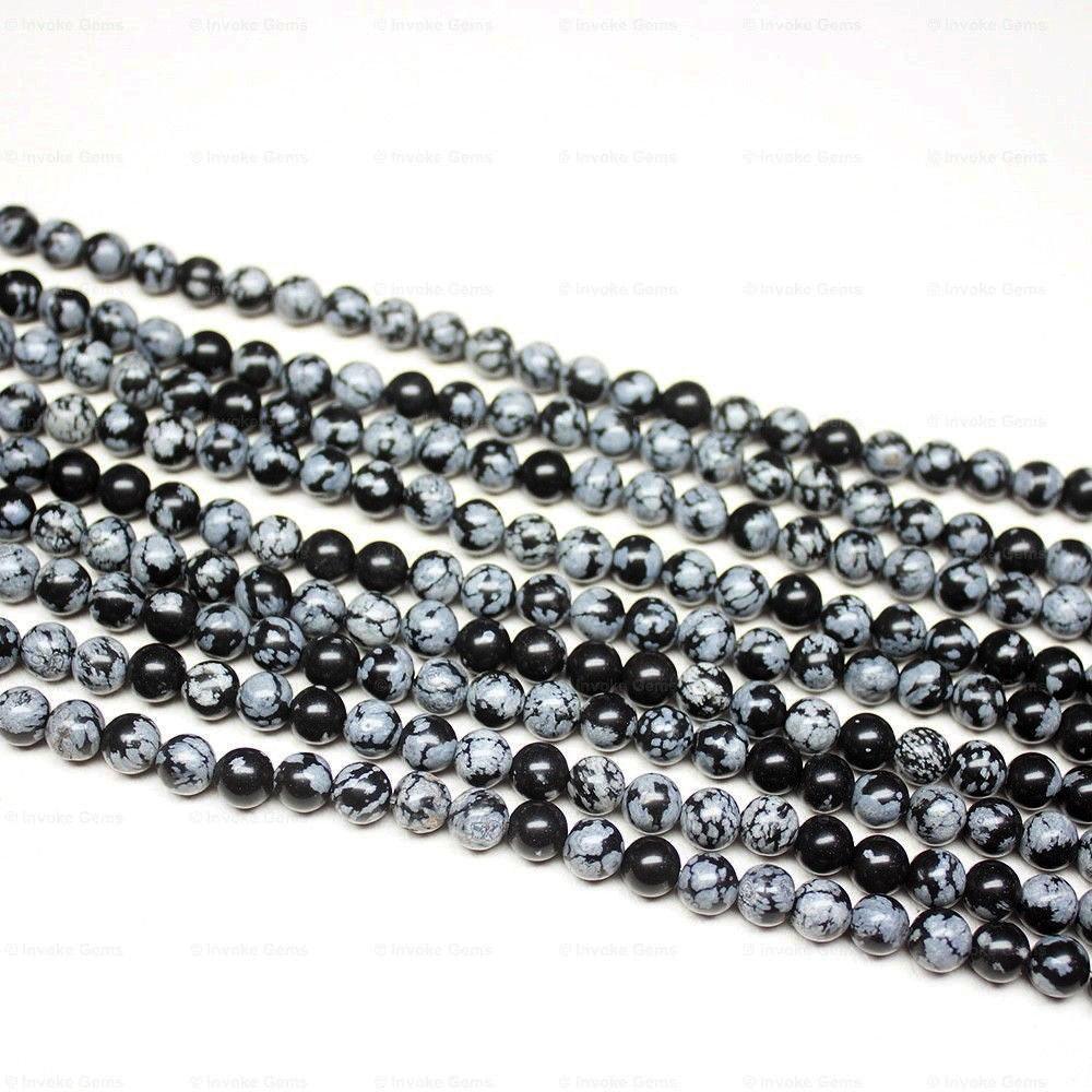 4 Strand Natural Snowflake Obsidian Smooth Loose Round Ball Beads 6mm 15" - Jalvi & Co.