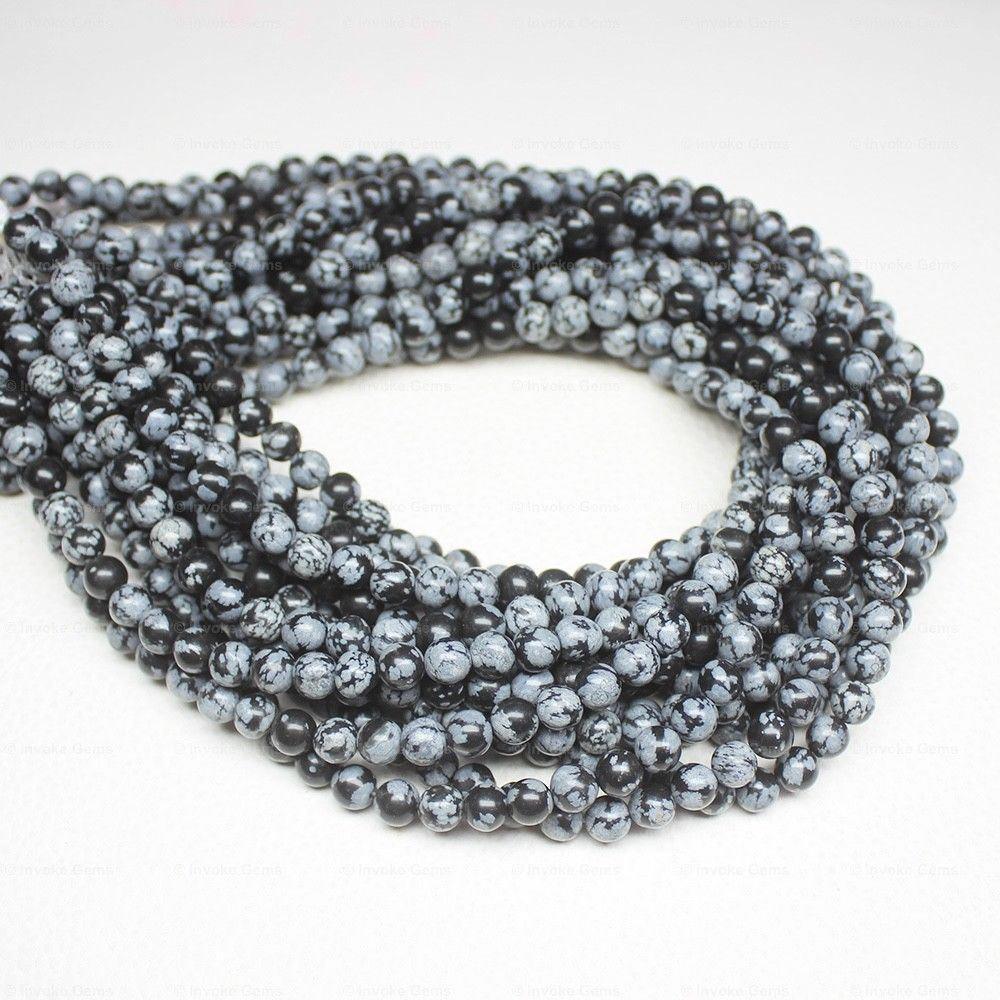 4 Strand Natural Snowflake Obsidian Smooth Loose Round Ball Beads 6mm 15" - Jalvi & Co.