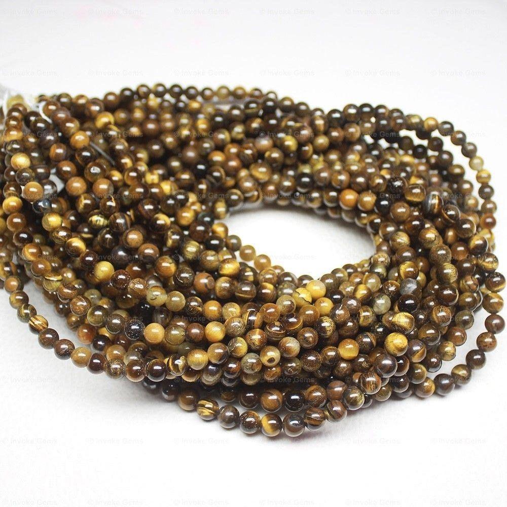 4 Strand Natural Yellow Tigers Eye Smooth Loose Round Ball Beads 15 6mm