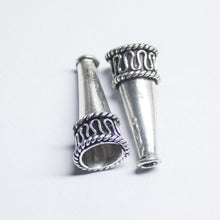 Load image into Gallery viewer, 4 Tribal Bead Caps Antique Silver Tone Cone Charm - Jalvi &amp; Co.