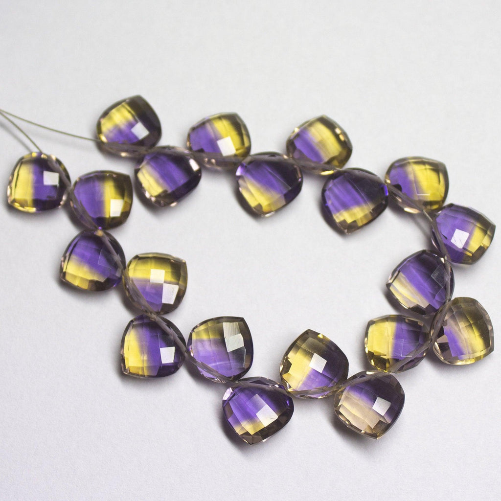 5 Matched Pair, Finest Quality, Ametrine Quartz Faceted Heart Shape Briolettes, Bottom Side Drilled, 10mm Size. - Jalvi & Co.