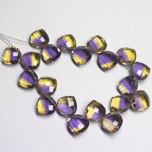 Load image into Gallery viewer, 5 Matched Pair, Finest Quality, Ametrine Quartz Faceted Heart Shape Briolettes, Bottom Side Drilled, 10mm Size. - Jalvi & Co.