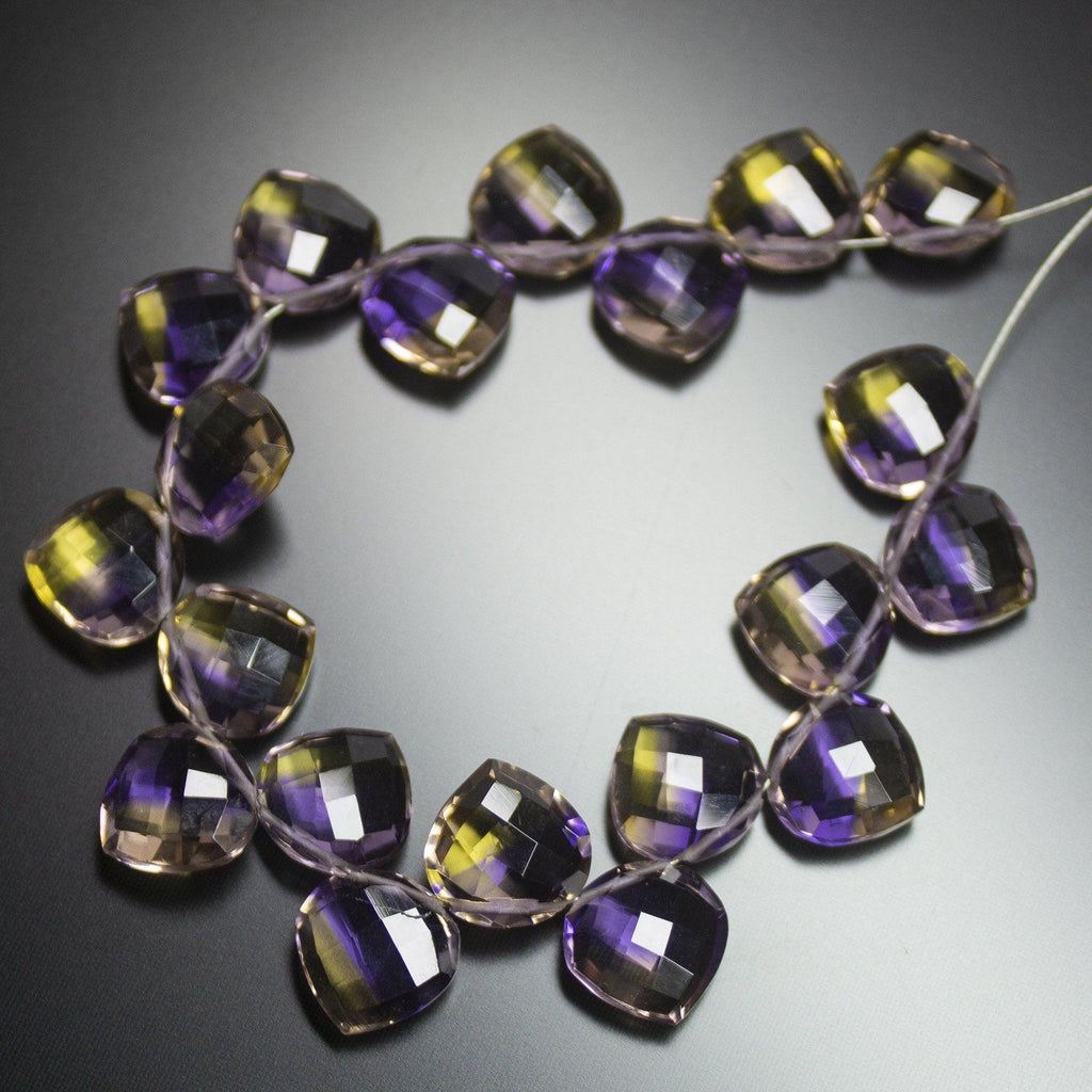 5 Matched Pair, Finest Quality, Ametrine Quartz Faceted Heart Shape Briolettes, Bottom Side Drilled, 10mm Size. - Jalvi & Co.