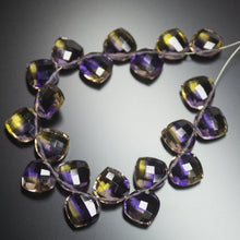 Load image into Gallery viewer, 5 Matched Pair, Finest Quality, Ametrine Quartz Faceted Heart Shape Briolettes, Bottom Side Drilled, 10mm Size. - Jalvi & Co.