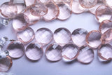 5 Matched Pair,Morganite Pink Quartz Faceted Heart Shape Briolette, Size 14mm