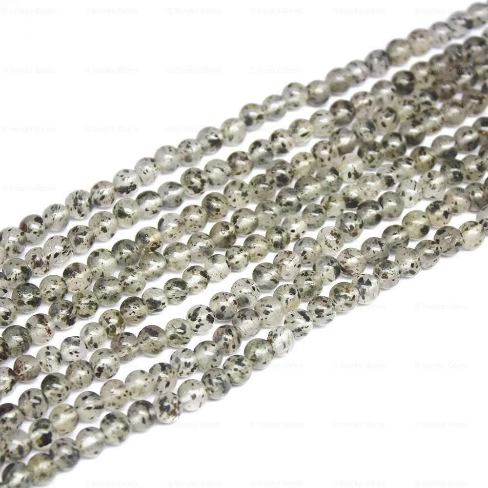 5 Strand Black Moss Quartz Natural Smooth Round Ball Loose Beads 12" 5mm - Jalvi & Co.