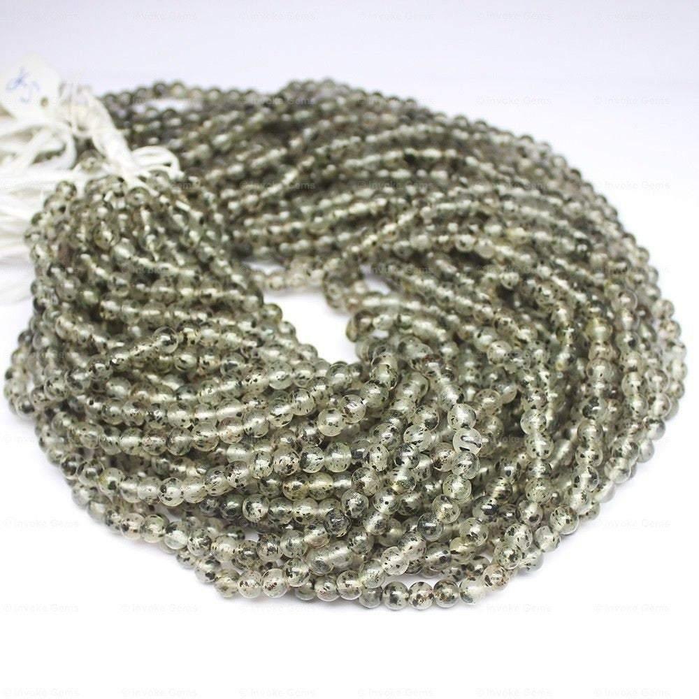 5 Strand Black Moss Quartz Natural Smooth Round Ball Loose Beads 12" 5mm - Jalvi & Co.