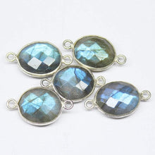 Load image into Gallery viewer, 5pc Natural Blue Flash Labradorite Oval Checker 925 Sterling Silver Connector - Jalvi &amp; Co.