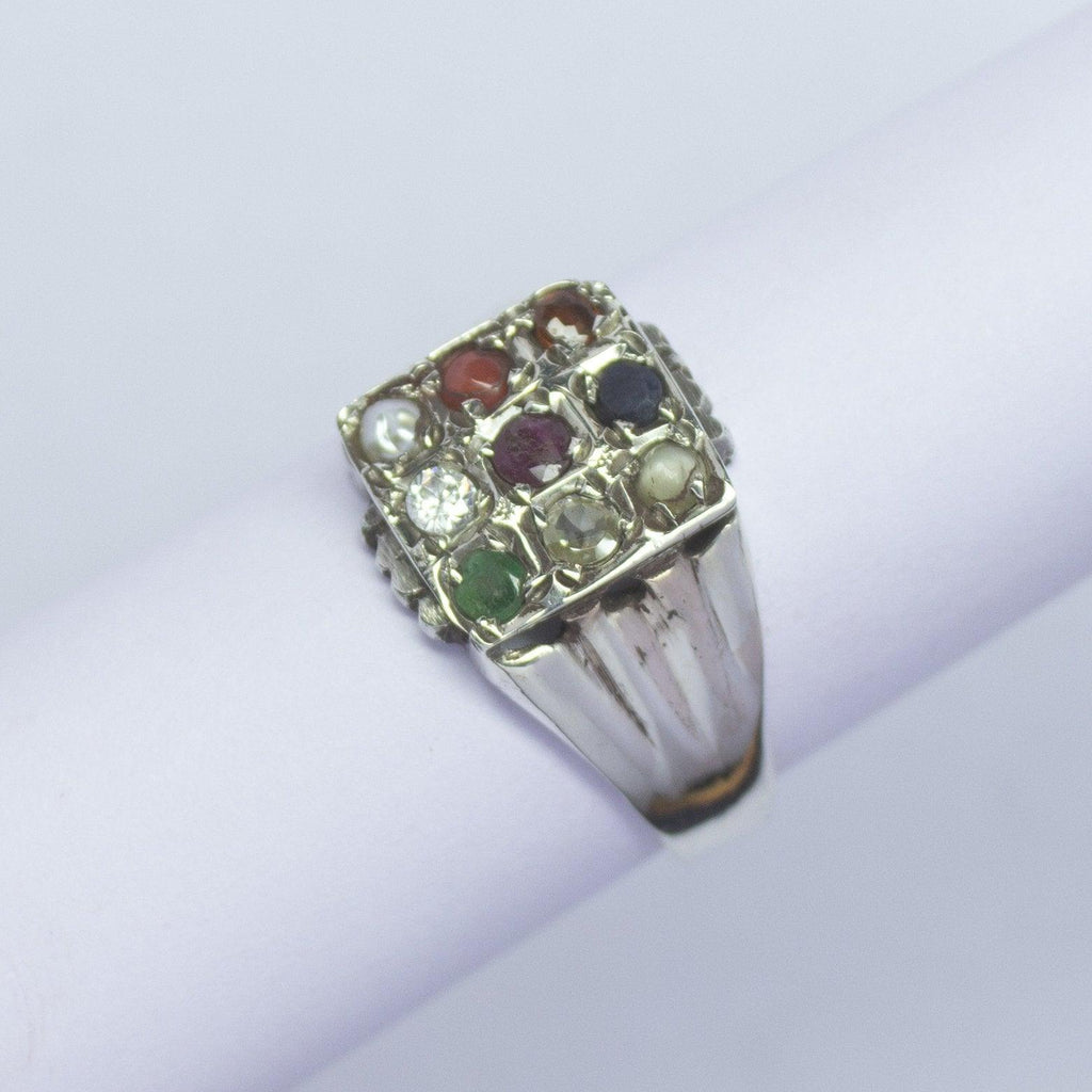 6.2g, Handmade Natural Navratna Ring 925 Sterling Silver Ring, 9 gemstone ring - Jalvi & Co.