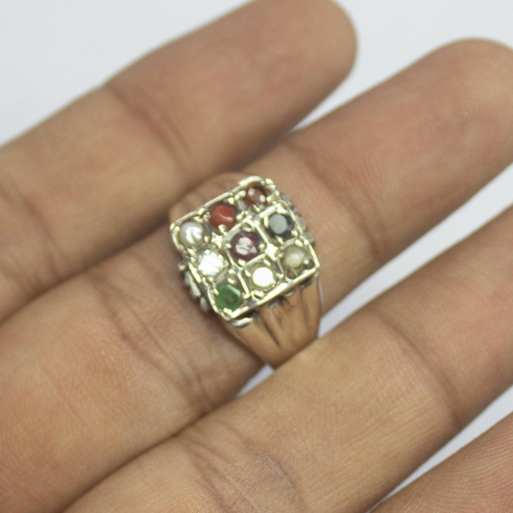 6.2g, Handmade Natural Navratna Ring 925 Sterling Silver Ring, 9 gemstone ring - Jalvi & Co.