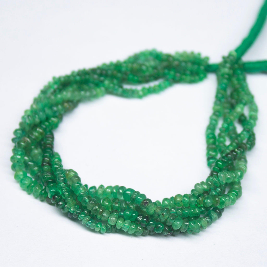 6.5 inch, 2-3mm, Natural Green Emerald Smooth Rondelle Shape Beads, Emerald Beads - Jalvi & Co.