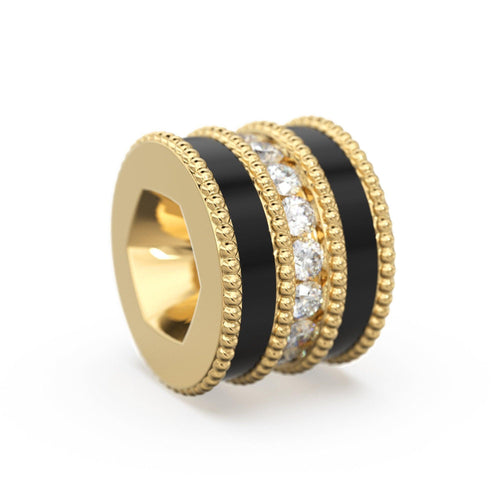6.5mm Diamond Enamel Solid Gold Round Wheel Beads / Handmade Diamond Tyre Spacer / Black Enamel Rondelle / Jewelry Making Essentials Finding - Jalvi & Co.