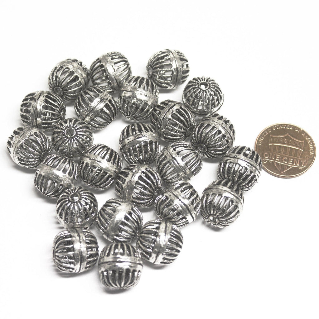 6 Cage Huge Spacer Bead Antique Silver Tone 3D Beads - Jalvi & Co.