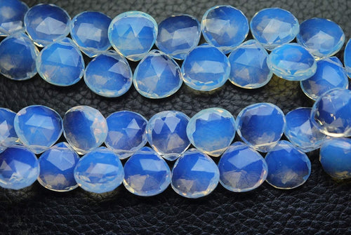 6 Inch Strand,Super Finest,Opal Blue Fire Quartz Faceted Briolette Heart Shape, 9mm - Jalvi & Co.