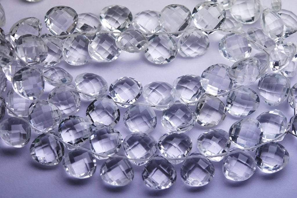 7 Inch Strand, Finest Quality,Matched Pair 10mm Size, Rock Crystal Quartz Faceted Heart Shaped Briolettes - Jalvi & Co.
