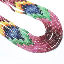 Load image into Gallery viewer, 7 strand Ruby Emerald Sapphire Faceted Rondelle Gemstone Necklace 19&quot; 3mm 4mm - Jalvi &amp; Co.