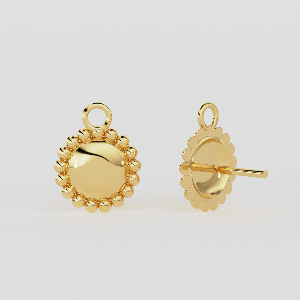 8.5mm 18k Solid Yellow Gold Granulation Ear Post Findings Pair With Backs - Jalvi & Co.