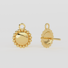 Load image into Gallery viewer, 8.5mm 18k Solid Yellow Gold Granulation Ear Post Findings Pair With Backs - Jalvi &amp; Co.