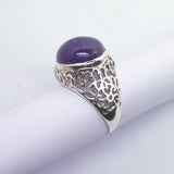 8.66g, Handmade Natural Purple Amethyst Round Cabochon 925 Sterling Silver Ring