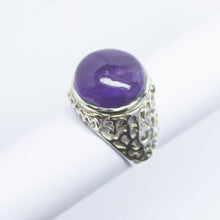 Load image into Gallery viewer, 8.66g, Handmade Natural Purple Amethyst Round Cabochon 925 Sterling Silver Ring - Jalvi &amp; Co.