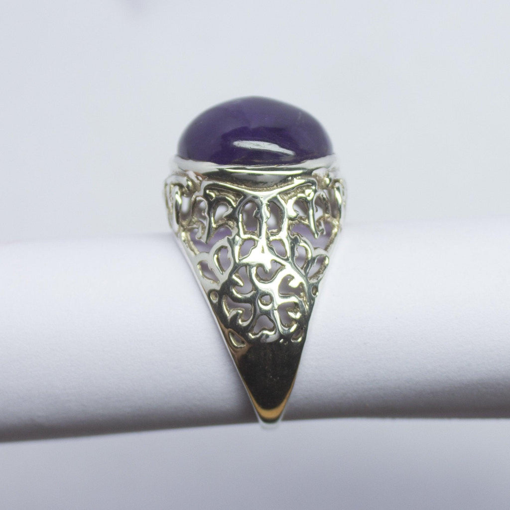 8.66g, Handmade Natural Purple Amethyst Round Cabochon 925 Sterling Silver Ring - Jalvi & Co.