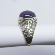 Load image into Gallery viewer, 8.66g, Handmade Natural Purple Amethyst Round Cabochon 925 Sterling Silver Ring - Jalvi &amp; Co.