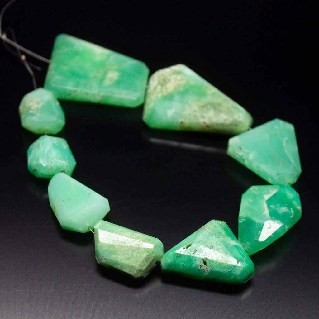 8 inch, 15-27mm, Natural Green Chrysoprase Faceted Step Cut Nugget Shape Beads, Chrysoprase Beads - Jalvi & Co.