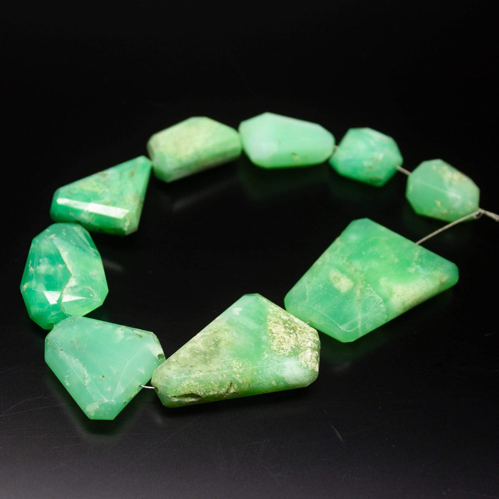 8 inch, 15-27mm, Natural Green Chrysoprase Faceted Step Cut Nugget Shape Beads, Chrysoprase Beads - Jalvi & Co.