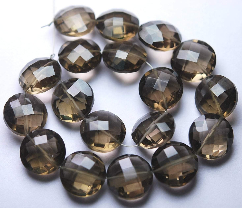 8 Inch Strand, Finest Quality,Matched Pair 12mm Size,Smoky Quartz Faceted Coins Shaped Briolettes - Jalvi & Co.