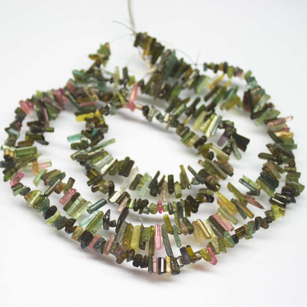 8 inches, 6mm 8mm, Natural Multi Tourmaline Smooth Pencil Drops Shape Beads, Tourmaline Beads - Jalvi & Co.