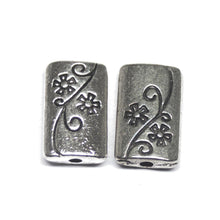 Load image into Gallery viewer, 8 Rectangle Spacer Bead Silver Tone Floral 2 Sided - Jalvi &amp; Co.